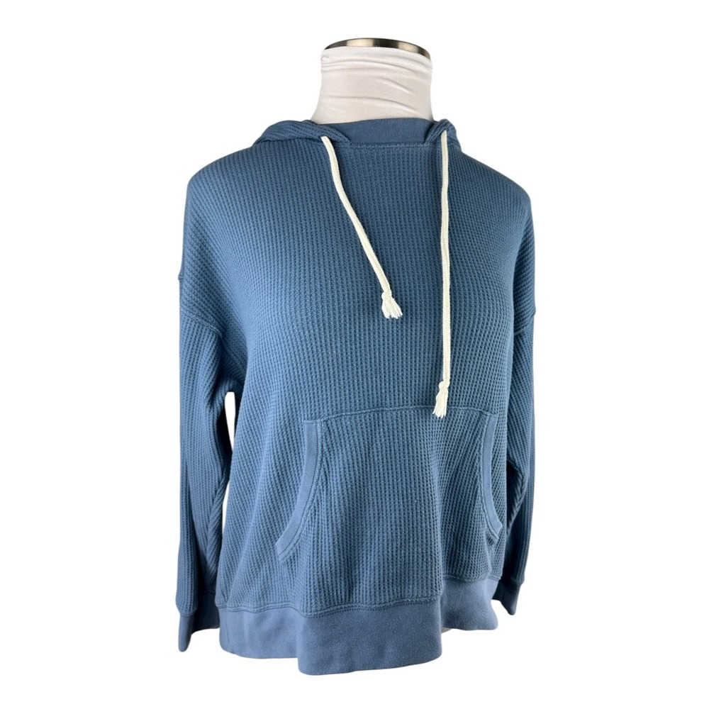Aerie Waffle Knit Hoodie 1/2 Zip Up Sweater Hoody Marbled Blue Oversized Small - Picture 2 of 13